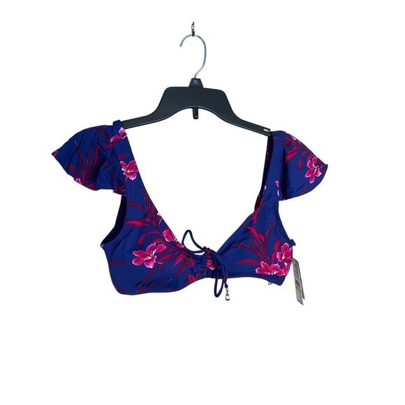 Tommy Bahama Oasis Blossoms Flutter Sleeve Bikini Top Blue Sapphire Size S NEW - Picture 2 of 3
